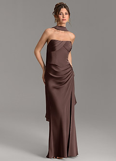 Azazie Nicki Bridesmaid Dresses Ganache Sheath Corset Stretch Satin Dress image4