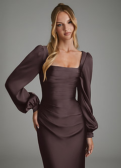 Azazie Brianna Bridesmaid Dresses Chocolate Plum Mermaid Corset Stretch Satin Dress image3