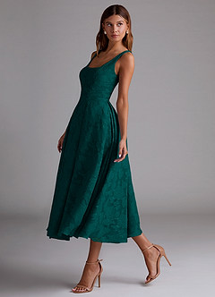 Azazie Amalie Bridesmaid Dresses Pine A-Line Pleated Floral Burnout Dress image4