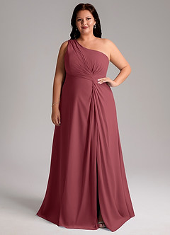 Azazie Brooke Bridesmaid Dresses Merlot A-Line One Shoulder Chiffon Dress image8