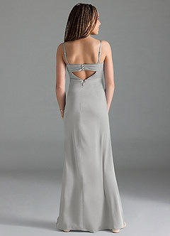 Azazie Leonis Junior Robe Trapèze en Satin extensible Plissée Argent image2