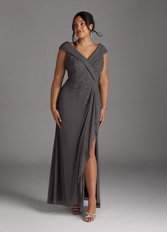 Azazie Calathea Mother of the Bride Dresses Steel Grey A-Line Lace Dress image6