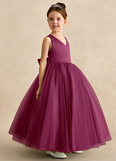 Azazie Peanut Robe Demoiselle D'honneur Fillette Robe Trapèze en Tulle Bretelle Mûre image2