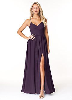 Azazie Dominic Bridesmaid Dresses Plum A-Line V-Neck Pleated Chiffon Dress image1