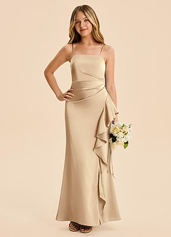 Azazie Lyla Junior Champagne Mermaid Pleated Stretch Satin Dress image3