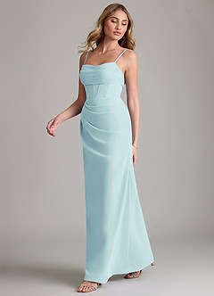Azazie Mai Bridesmaid Dresses Sea Glass Sheath Pleated Chiffon Dress image4