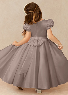 Azazie Jewel Flower Girl Dresses Taupe Ball-Gown Pleated Matte Satin Dress image2