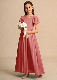 Azazie Lilia Girls Formal Flower Girl Dresses Antique Rose A-Line with Sleeves Chiffon Dress image3
