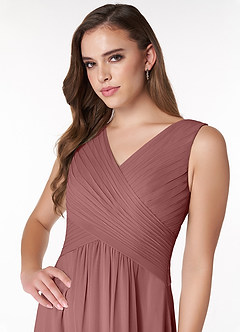Azazie Flora Robes de demoiselle d'honneur Robe Trapèze en Mousseline de soie Plissée Rose Du Désert image5