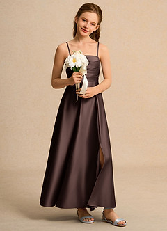Azazie Pebbles Girls Formal Flower Girl Dresses Ganache A-Line Pleated Matte Satin Dress image6