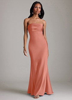 Azazie Saylor Brudtärnklänningar Klä av Sjöjungfru i Stretch Satin Axelbandslös Laxrosa image2