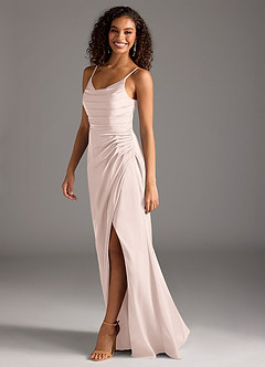 Azazie Deandra Robes de demoiselle d'honneur Robe Sirène en Satin extensible Plissée Rose Pâle image4
