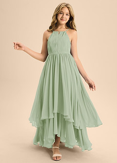 Azazie Elliora Junior Dusty Sage A-Line Pleated Chiffon Dress image1