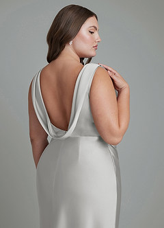 Azazie Kieryn Vestidos de madrinha de casamento Vestido Prata de Cetim elástico de sereia com Plissado image14