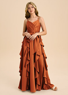 Azazie Peyton Junior Vestido de Canela de Satén Elástico de Corte en A con Plisado image4