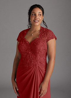 Azazie Junie Mère de la mariée Robes Robe Trapèze en Mousseline de soie Dentelle Rouille image10