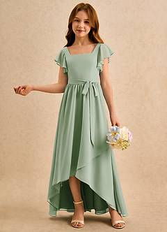 Azazie Milly Girls Formal 플라워 걸 드레스 A라인 주름진 쉬폰 비대칭 드레스 image4