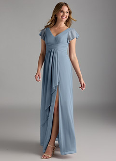 Azazie Omari Bridesmaid Dresses Dusty Blue A-Line Mesh Dress image5