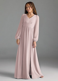 Azazie Norah Junior Blushing Pink A-Line Pleated Chiffon Dress image1
