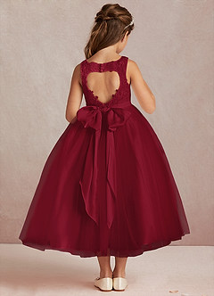Azazie Calla Flower Girl Dresses Burgundy Ball-Gown Lace Tulle Dress image3