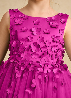 Azazie Lana Flower Girl Dresses Fuchsia A-Line Sleeveless Matte Satin Dress image6
