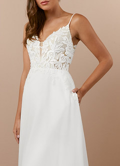 Azazie Kimmarie Abiti da Sposa Abito A-Line in Chiffon con Scollo a V e Paillettes Bianco Diamante Champagne image6