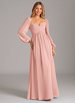 Azazie Bailee Bridesmaid Dresses Rosette A-Line Long Sleeve Chiffon Dress image5