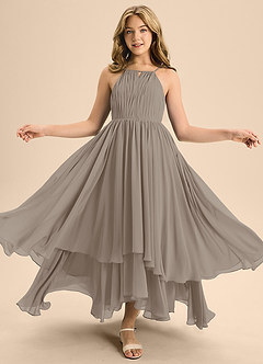 Azazie Elliora Junior Taupe A-Line Pleated Chiffon Dress image5