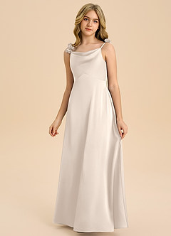 Azazie Gumdrop Junior Robe Empire en Satin extensible Plissé Albâtre Blanc image3