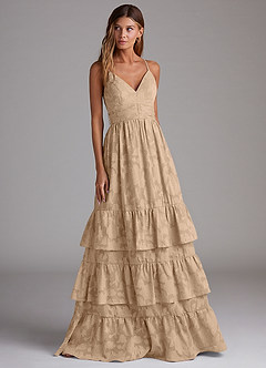 Azazie Nathalia Bridesmaid Dresses Champagne A-Line Bow Floral Burnout Dress image4