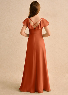 Azazie Nari Girls Formal Robe Demoiselle D'honneur Fillette Robe Trapèze en Mousseline de soie avec manches Orange Brûlée image2