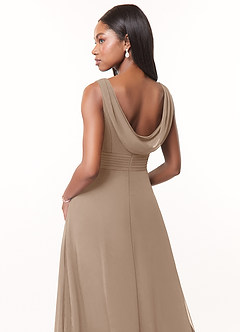 Azazie Karina Bridesmaid Dresses Taupe A-Line Pleated Chiffon Dress image4
