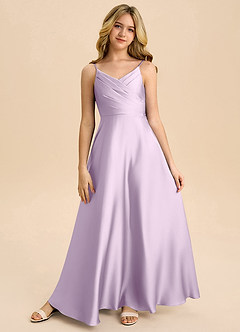 Azazie Bug Junior Linia A Pofałdowany Satyna elastyczna Długość podłogi Młodsza druhna Sukienka image5