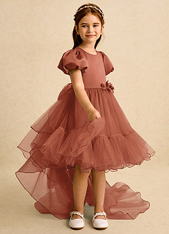 Azazie Cocoa vestidos de niña de las flores Vestido de Castaño de Tul de Princesa con Plisado image8