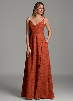Azazie Sarella Bridesmaid Dresses Auburn A-Line Pleated Floral Burnout Dress image4