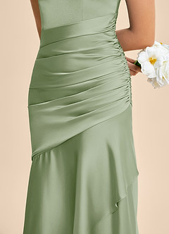 Azazie Aspyn Junior Robe Sirène en Satin extensible Drapé Vert Sauge image7