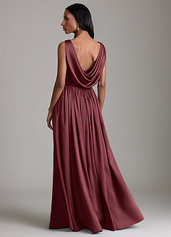 Azazie Novi Bridesmaid Dresses Merlot A-Line with Pockets Stretch Satin Dress image2