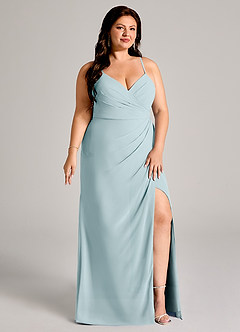 Azazie Maci 신부 들러리 드레스 쉬스 주름진 쉬폰 바닥 길이 드레스 image11