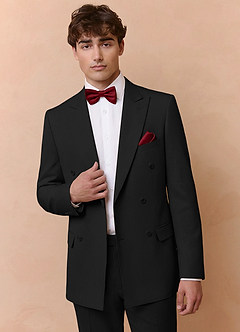 front Collins Black Double Breasted Wool Blend Suit