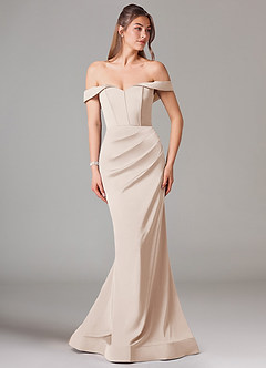 Azazie Everly Vestidos de damas de honor Vestido de Alabastro Blanco de Satén Elástico de Corte Sirena Convertible con Vestidos sin tirantes image3