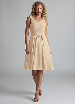 Azazie Grace Bridesmaid Dresses Champagne A-Line Pleated Chiffon Dress image1