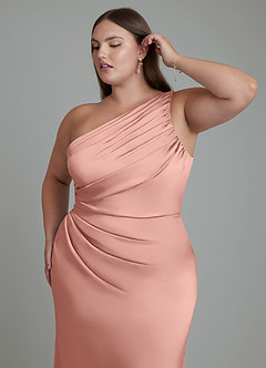 Azazie Akilah Jurken voor bruidsmeisjes Jurk van Stretch Satijn met Zeemeermin One-shoulder Rozet image13