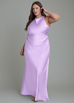 Azazie Evadne Bridesmaid Dresses Lilac Sheath Pleated Stretch Satin Dress image11