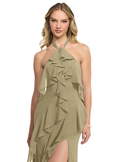 Azazie Velma Vestidos de madrinha de casamento Vestir Musgo Verde de Chiffon de Linha A com Fenda Lateral image4