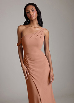 Azazie Madelyn Robes de demoiselle d'honneur Robe Sirène Convertible en Mousseline de soie Asymétrique Bronze image4