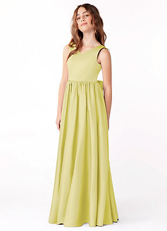 Azazie Hathaway Junior Robe Trapèze en Mat Satiné Arc Sorbet Citron image4