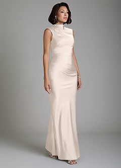 Azazie Lumia Bridesmaid Dresses White Alabaster Sheath Corset Stretch Satin Dress image4