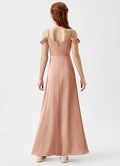 Azazie Ocean Junior Robe Trapèze en Satin extensible Épaule décolletée Or Rose image7