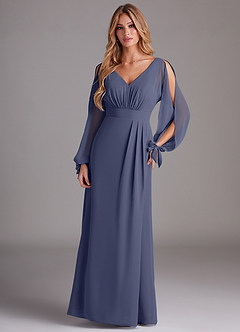 Azazie Matilda Bridesmaid Dresses Stormy A-Line Long Sleeve Chiffon Dress image3