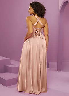 Barbie ♥ Azazie Bridesmaid Dresses Rose Gold A-Line with Pockets Stretch Satin Dress image14